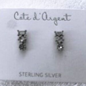 Cote d'Argent Sterling Silver 3-stone pierced earrings NWOT